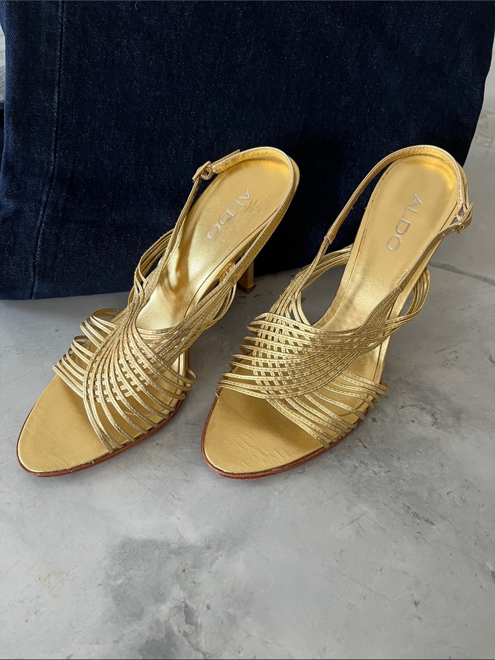 Metallic Gold Strappy Slingback Heels